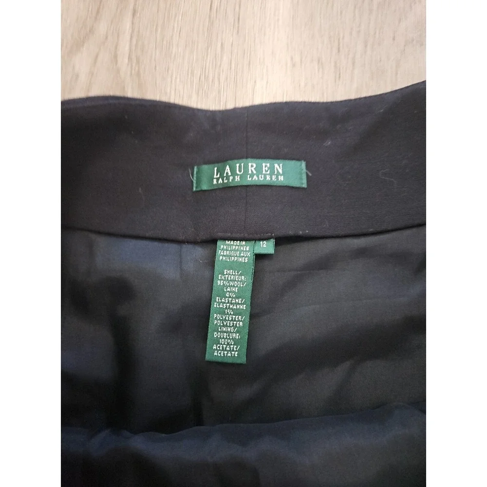Lauren Ralph Lauren RLR Womens Black Wool Side Zip‎ Skirt Flat Front Size 12